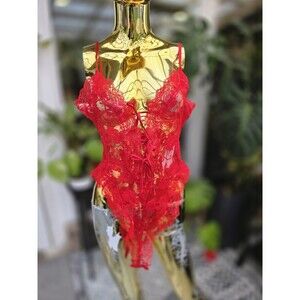Victoria's Secret Vintage 1990s Red Lace Teddy Bodysuit Gold Label One Piece M